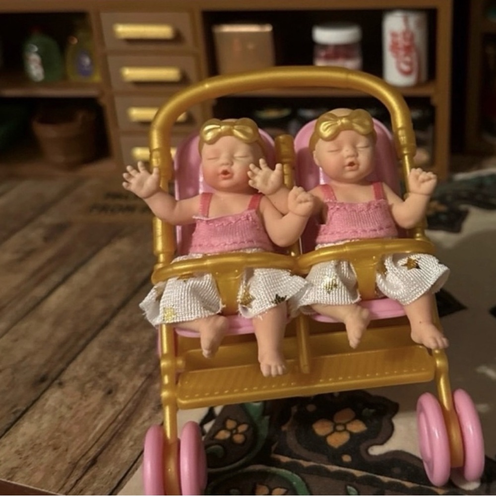 My mini Baby Twin Girls in Stroller-Rare